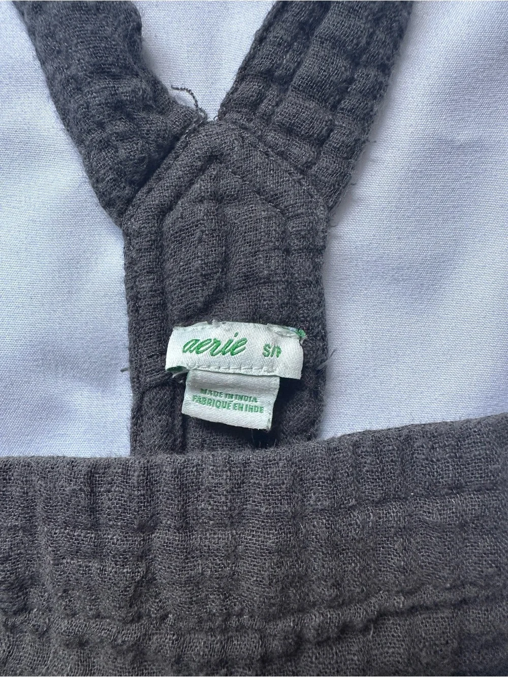 Aerie Charcoal Waffle Tie-Strap Short Overalls